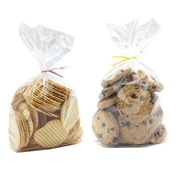 100 Pcs 10 in x 6 in Clear Flat Cello Cellophane Treat Bags Good for Bakery ,Popcorn ,Cookies, Candies ,Dessert 1.2mil.Give Metallic Twist Ties!