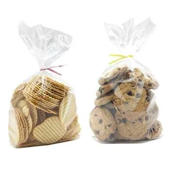 100 Pcs 10 in x 6 in Clear Flat Cello Cellophane Treat Bags Good for Bakery ,Popcorn ,Cookies, Candies ,Dessert 1.2mil.Give Metallic Twist Ties!