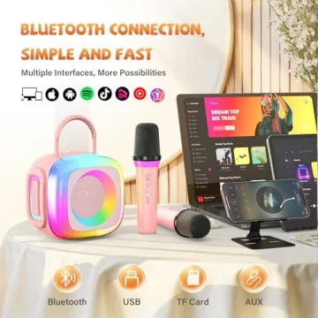 Mini Kids Karaoke Machine with 2 Wireless Microphones