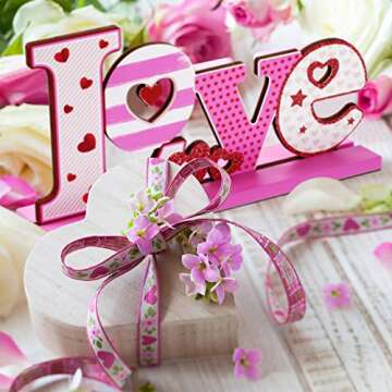 Sumind 3 Pcs Valentine's Day Wooden Sign Table Decoration Be Mine Sign Happy Valentine Tabletop Cent...