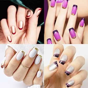 1860 Pcs French Tip Nail Guides, Self-Adhesive French V-Shaped Moon Shaped Manicure Strip Stickers for Edge Auxiliary Black DIY Decoration Stencil Tools(5 Designs, 36 Sheets)