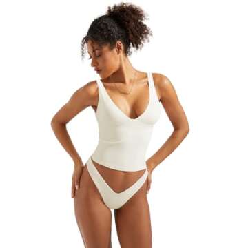 SUUKSESS Women Sexy V Neck V Back Sleeveless Tank Top Summer Going Out Basic Top Scoop Neck Double Lined Y2K Crop Top (White,M)