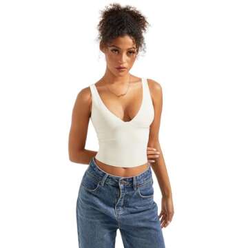 SUUKSESS Women Sexy V Neck V Back Sleeveless Tank Top Summer Going Out Basic Top Scoop Neck Double Lined Y2K Crop Top (White,M)