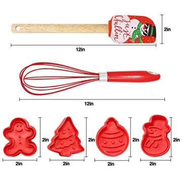 JOYIN 14 Packs Christmas Kitchenware Set, Spatula, Cookie Cutter, Egg Beater, Tea Spoons Set for Chr...