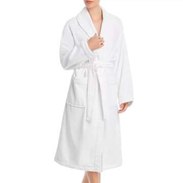 H by Frette Shawl Collar Bathrobe with Piping (Medium) - Luxury All-White Bathrobe For Men and Women...