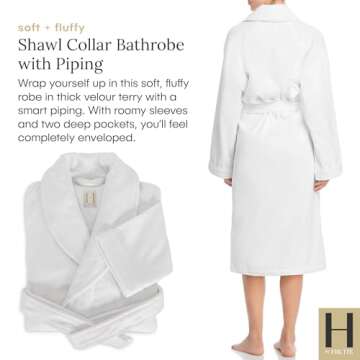 H by Frette Shawl Collar Bathrobe with Piping (Medium) - Luxury All-White Bathrobe For Men and Women/Soft, Fluffy, and Cozy / 100% Cotton