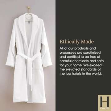 H by Frette Shawl Collar Bathrobe with Piping (Medium) - Luxury All-White Bathrobe For Men and Women/Soft, Fluffy, and Cozy / 100% Cotton