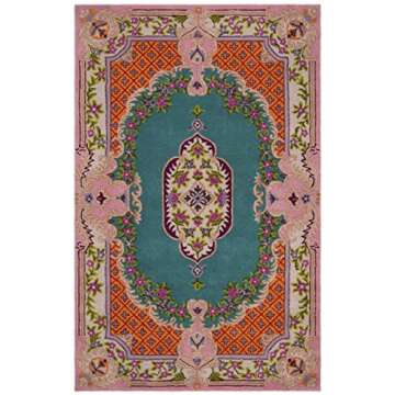 SAFAVIEH Bellagio Collection Area Rug - 5' x 8', Blue & Pink, Handmade Medallion Wool, Ideal for Hig...