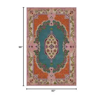 SAFAVIEH Bellagio Collection Area Rug - 5' x 8', Blue & Pink, Handmade Medallion Wool, Ideal for High Traffic Areas in Living Room, Bedroom (BLG535M)