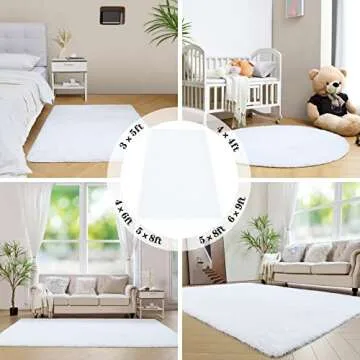 duduta White Soft Fluffy Rectangle Rug 3x5 ft, Shag Furry Plush Throw Rug for Bedroom Nursery Living Room Home Decor