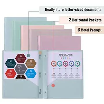Mr. Pen- Plastic Folders with Pockets and Prong, 5 Pack, Muted Pastel Colors, Pocket Folders, File Fasteners, 2 Folder, Two