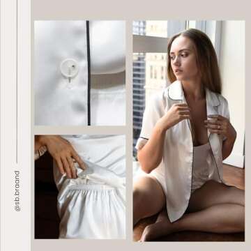 Shine Bride Pajama Set Bride PJs Pajamas for Women Satin Pajama Set for Women Silk Pjs Bridal Shower Gift Sexy Pajama Set for Women Short Set Sleepwear Bridesmaid Pajamas White