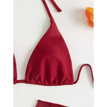 SOLY HUX Halter Triangle Bikini with Cover Up - Burgundy S