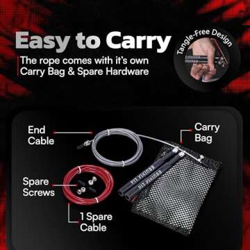 Jump Ropes for Fitness with 2 Jumping Rope Cables - Speed Jump Rope for Men and Women - Adjustable Skipping Rope - Speed Rope for CrossFit, Boxing, Exercise - Indoor and Outdoor Workout Essentials