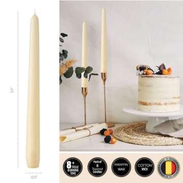 Rambue 10" Ivory Taper Candles - 8 Pack Classic Ivory Candlesticks - Dripless Cream Tapered Candlest...