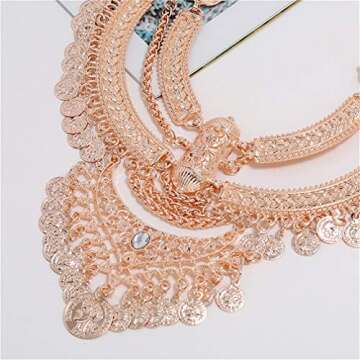 Thkmeet Fashion Bib Bohemian Statement Necklace and Earrings Punk Ethnic Style Jewelry Set for Women (Rose gold)