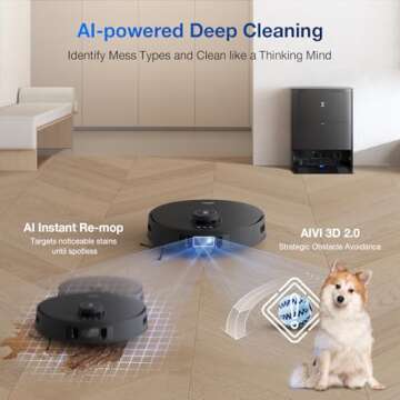 ECOVACS DEEBOT T30S AI Care Robot Vacuum and Mop, 11000Pa, TruEdge Adaptive Edge Mopping, ZeroTangle, AI Instant Re-mop, Hot Water Mop Washing, Self-Emptying & Refilling, AI Obstacle Avoidance