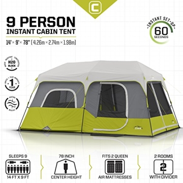 CORE Instant Cabin Tent Quick Setup Family Camping