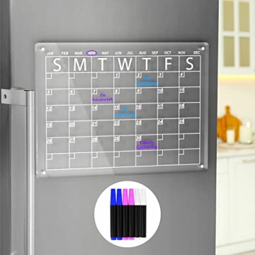 AITEE 16"x12" Inches Acrylic Clear Magnetic Dry Erase Board Calendar for Refrigerator Includes 6 Dry...