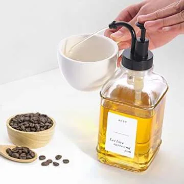 ADTC Coffee Syrup Dispenser,Vanilla syrup for coffee,Glass Syrup Bottle with Pump,Syrup Bottle for Coffee,Glass Coffee Syrup Dispenser,Syrup Pump,22 Labels,16.9 oz,2 sets