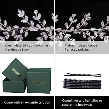 Jorsnovs Fashion Bridal Headpieces for Wedding Bride Hair Accessories Cubic Zirconia Headbands for Women CZ Birthday Gifts