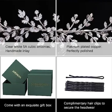 Jorsnovs Fashion Bridal Headpieces for Wedding Bride Hair Accessories Cubic Zirconia Headbands for Women CZ Birthday Gifts