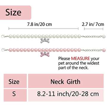 Casidoxi 2 Pcs Dog Cat Pearl Collar Necklace with Rhinestone Bone, Fancy Cat Wedding Collar Jewelry for Girl Cat Puppy Dogs Accessories(Pink+White)