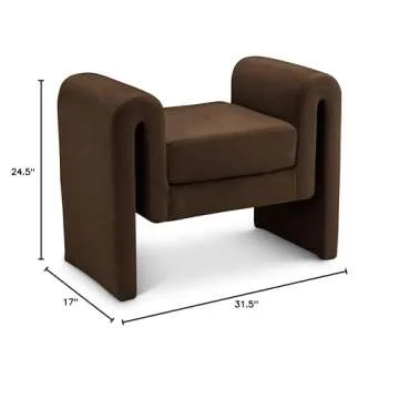 Meridian Furniture 180Brown Stylus Collection Modern | Contemporary Velvet Upholstered Bench with Soft Brown Velvet and Curved Arms, 31" W x 17" D x 24.5" H, Brown