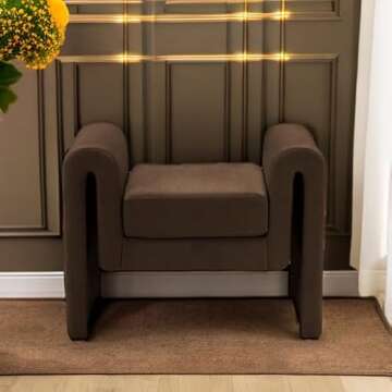 Meridian Furniture 180Brown Stylus Collection Modern | Contemporary Velvet Upholstered Bench with Soft Brown Velvet and Curved Arms, 31" W x 17" D x 24.5" H, Brown