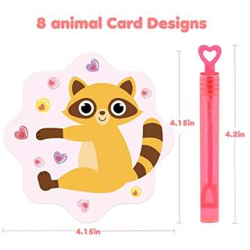 SURCVIO Valentines Day Gifts for Kids, 32 Pack Mini Bubble Wands with Valentines Animal Themes Greeting Cards for Kids, Valentine's Day School Prize Party Favor, Classroom Exchange Gift Set