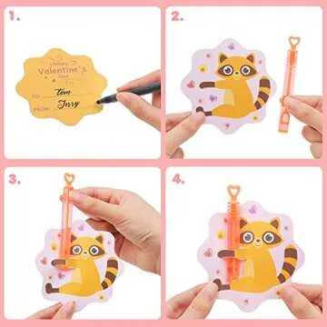 SURCVIO Valentines Day Gifts for Kids, 32 Pack Mini Bubble Wands with Valentines Animal Themes Greeting Cards for Kids, Valentine's Day School Prize Party Favor, Classroom Exchange Gift Set