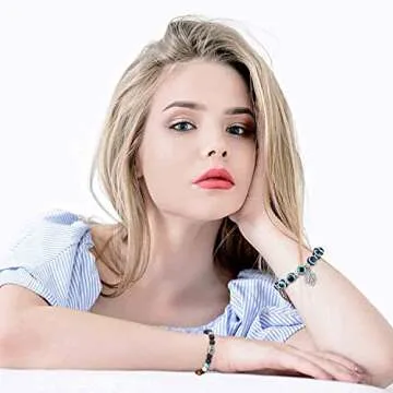 PANSHI Evil Eye Bracelets for Women Teens Chakra Crystal Beaded Bracelet Set Hamsa Amulet Protection Jewelry