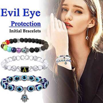 PANSHI Evil Eye Bracelets for Women Teens Chakra Crystal Beaded Bracelet Set Hamsa Amulet Protection Jewelry
