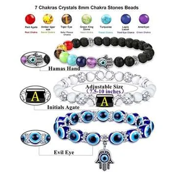 PANSHI Evil Eye Bracelets for Women Teens Chakra Crystal Beaded Bracelet Set Hamsa Amulet Protection Jewelry