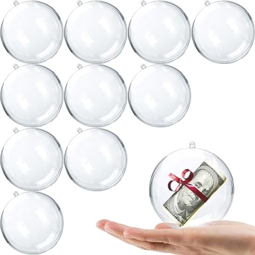 Jishi 10pk Clear Plastic Fillable Ornaments for Crafts 80mm Christmas Ornaments Balls, Clear Acrylic...