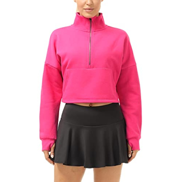 Icyzone Fleece Lined Half Zip Pullover for Women - Oversized Athletic Sweatshirt