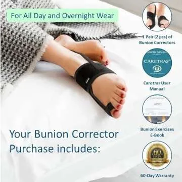 Caretras 2-Pack Bunion Corrector for Women & Men, Orthopedic Bunion Splint for Hallux Valgus Pain Relief, Big Toe Separator, Adjustable Day/Night Support, Comfortable Hammer Toe Straightener
