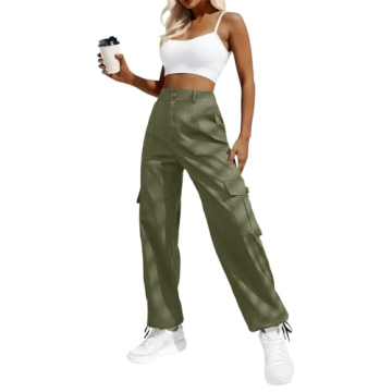 Lepunuo Women's Stylish Cargo Pants - High Waisted, Comfortable Wide Legs, Versatile! Army Green