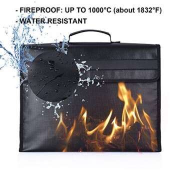 SPLF Fireproof and Waterproof Document Bag, Fire Proof Safe Box for Important Document Organizer Storage, Messenger Bag Briefcase with Zipper Shoulder Strap for Men & Women, Black