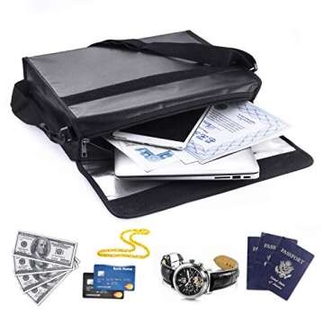 SPLF Fireproof and Waterproof Document Bag, Fire Proof Safe Box for Important Document Organizer Storage, Messenger Bag Briefcase with Zipper Shoulder Strap for Men & Women, Black