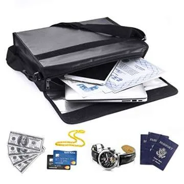 SPLF Fireproof and Waterproof Document Bag, Fire Proof Safe Box for Important Document Organizer Storage, Messenger Bag Briefcase with Zipper Shoulder Strap for Men & Women, Black