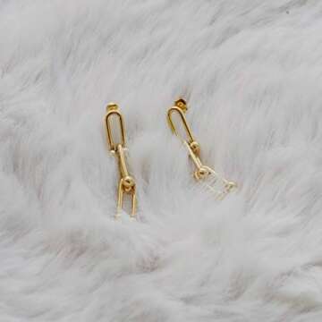 Hardwear Earrings, 18K Gold Plated Chunky U Shaped Pinball Linked Drop Earrings, Art and Minimalist Style, Chunky Bold Chain, Women Jewelry