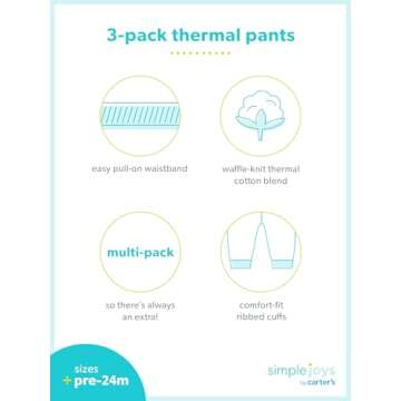 Simple Joys by Carter's Baby 3-Pack Thermal Pants, Beige/Dark Grey/Grey, 6-9 Months