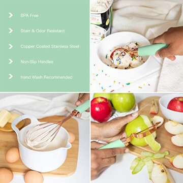 COOK WITH COLOR Kitchen Gadget Set Stainless Steel Utensils with Soft Touch Handles, Copper Mint, 7 Pieces