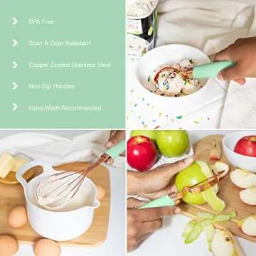 COOK WITH COLOR Kitchen Gadget Set Stainless Steel Utensils with Soft Touch Handles, Copper Mint, 7 Pieces