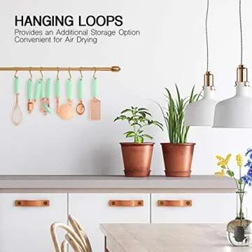 COOK WITH COLOR Kitchen Gadget Set Stainless Steel Utensils with Soft Touch Handles, Copper Mint, 7 Pieces