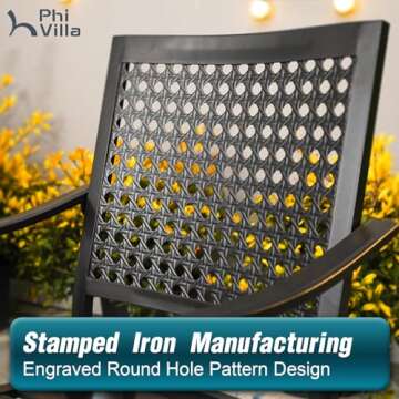 PHI VILLA 5 Pieces Outdoor Round Dining Set for 4, Steel Circle Table with Umbrella Hole & Stacking Wrought Iron Chairs, Morden Dining Furniture Set for Patio, Deck, Yard, Porch