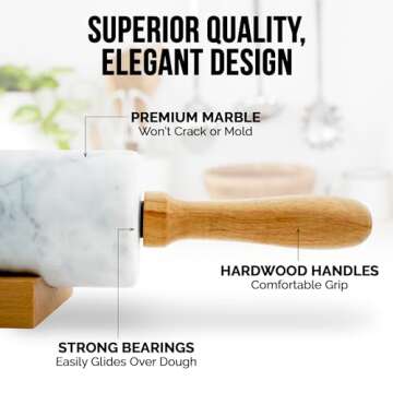 Zulay Kitchen 17-Inch Marble Rolling Pin With Stand - Polished Marble Rolling Pins For Baking - Long Rolling Pin Marble With Beechwood Handle - Non-stick Roller Pin For Baking Pastries, Bread & Pizza