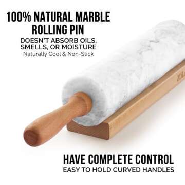 Zulay Kitchen 17-Inch Marble Rolling Pin With Stand - Polished Marble Rolling Pins For Baking - Long Rolling Pin Marble With Beechwood Handle - Non-stick Roller Pin For Baking Pastries, Bread & Pizza