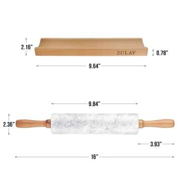 Zulay Kitchen 17-Inch Marble Rolling Pin With Stand - Polished Marble Rolling Pins For Baking - Long Rolling Pin Marble With Beechwood Handle - Non-stick Roller Pin For Baking Pastries, Bread & Pizza